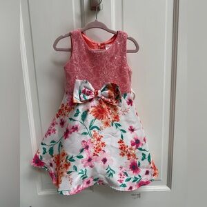 Youngland 3T Girls Pink & White A-Line Sequin Floral Formal Sleeveless Dress